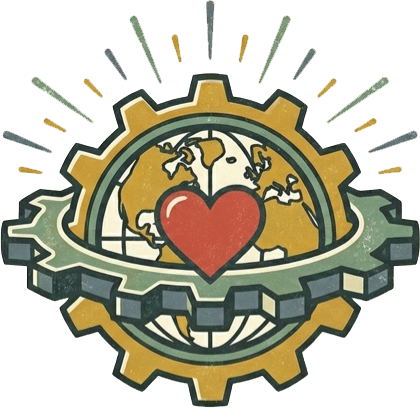 Consolidated Joy Distribution Co. — gear, globe, and heart mark